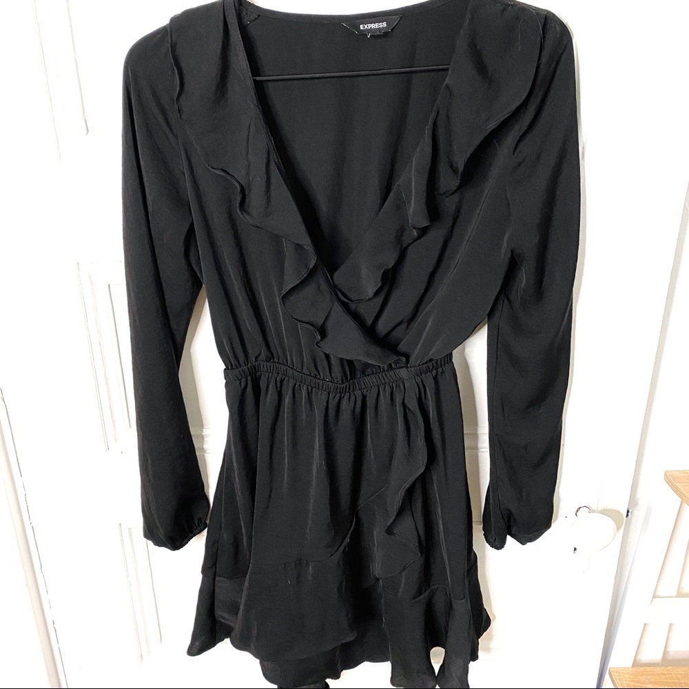 Express Black Long Sleeve V-Cut Dress